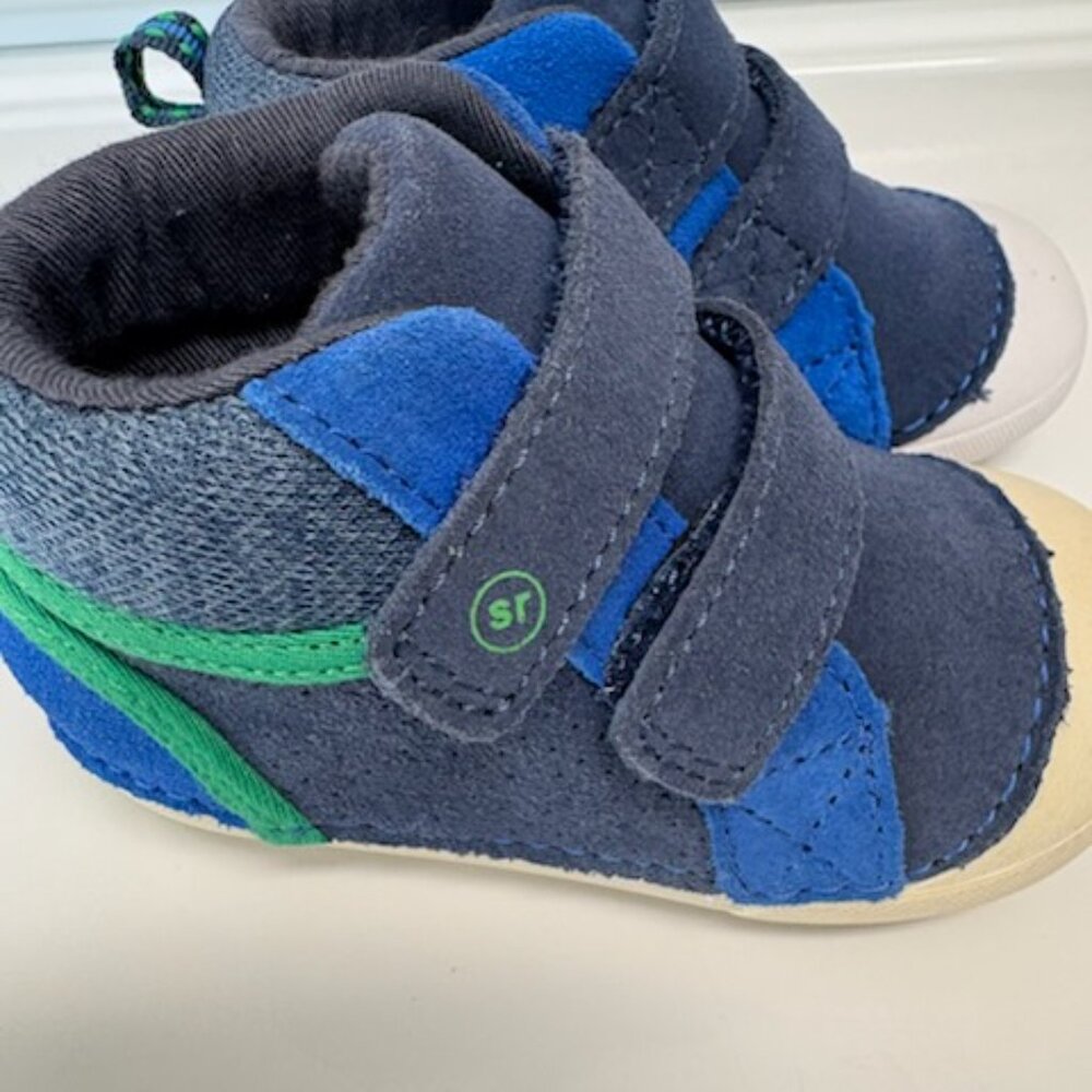 Stride Rite Navy Blue and Royal Blue Toddler Sneakers with Green Accent